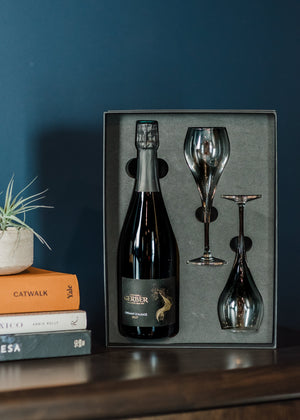 The perfect gift for every occasion. Our Champagne and glasses gift set includes a bottle of boutique bubbles, crystal tulips and tasting notes.