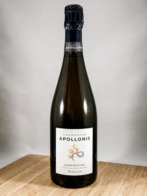 A bottle of Apollonis Composition Champagne. Part of our monthly champagne club subscription