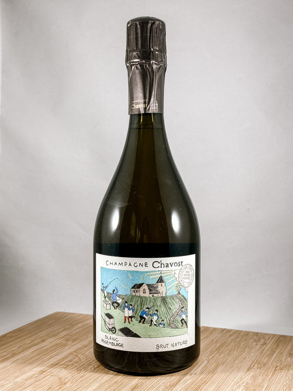 A bottle of Champagne Chavost Blanc de Blancs Brut Nature, part of our champagne delivery and great for unique gift ideas.