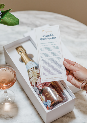 The perfect gift to say "Cheers" for every occasion. Our "Cheers Gift Bundle" includes a bottle of boutique bubbles, a SugarFina candy cube, gold champagne stopper and tasting notes.