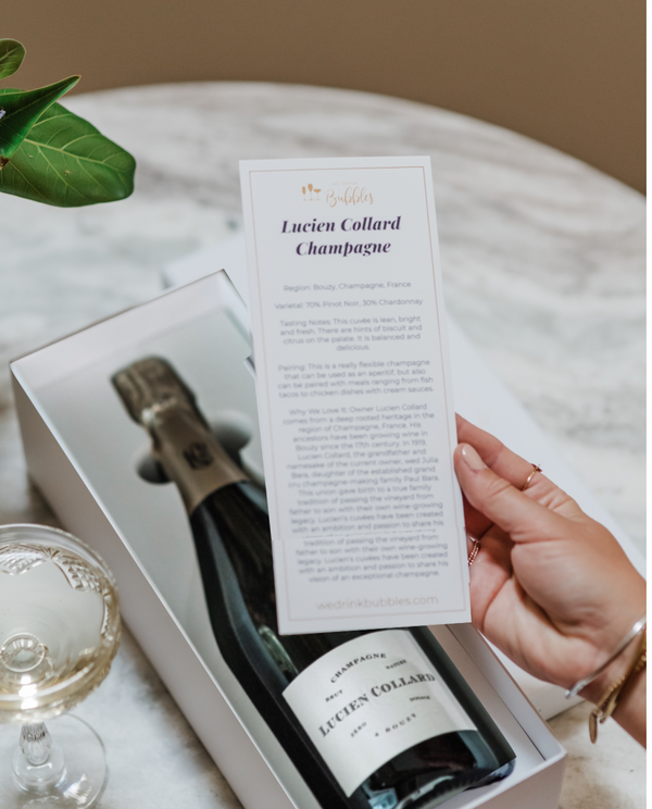 The perfect gift to say "Cheers" for every occasion. Our "Cheers Gift Bundle" includes a bottle of boutique bubbles, a SugarFina candy cube, gold champagne stopper and tasting notes.