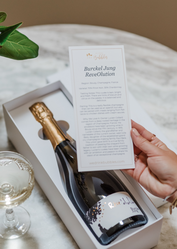 The perfect gift to say "Cheers" for every occasion. Our "Cheers Gift Bundle" includes a bottle of boutique bubbles, a SugarFina candy cube, gold champagne stopper and tasting notes.