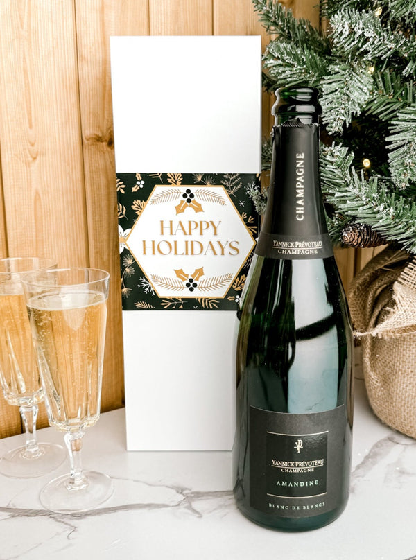 Holiday champagne gift box by we Drink Bubbles. Perfect gift idea for the holidays