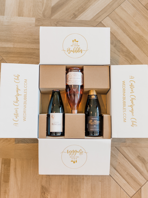 Custom champagne 3 bottle gift set. Perfect for corporate champagne gifts for your employee gifts and client gifts